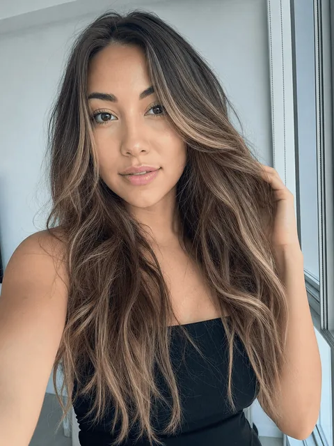 Kundin mit brauner Balayage und weichen Wellen